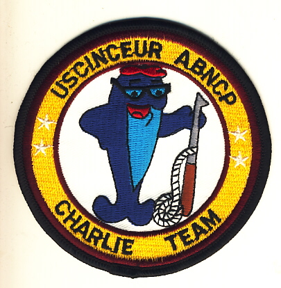 Image not found :USCINCEUR ABNCP - Charlie Team (dolphin yellow border/white) (9cm