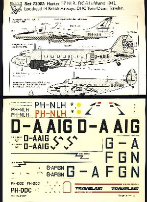 Image not found :Hunter T.7 PH-NLH NLR, DC-3 Lufthansa D-AAIG (beetje geknipt maar in de set aanwezig), Lockheed 14 British Airways, DHC Twin Otter Travelair