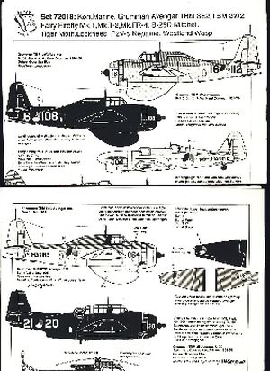 Image not found :MLD; B-25D Mitchell, Westland Wasp, Tiger Moth, Grumman Avenger TBM-3E2, TBM-3W2, P2V-5 Neptune. (first edition) (roundels included)