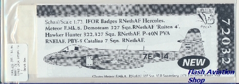 Image not found :IFOR Badges Hercules, Meteor F.Mk.8 Ruiten Vier, Hawker Hunter 322 en 327 sqn, P-40N PVA NI, PBY-5 Catalina nr.7 sqn