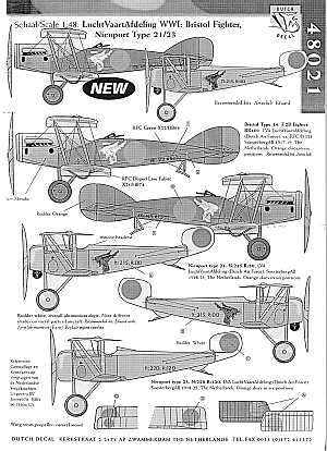 Image not found :LVA WWI; Bristol Fighter, Nieuport type 21/23 (roundels included)