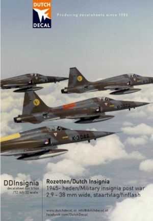 Image not found :Dutch Insignia (Dutch Air Force roundels) 1945 - heden. 2,9 - 38 mm wide, staartvlag / finflash. Scales 1/24 to 1/144
