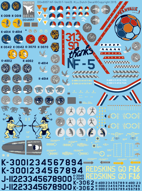 Image not found :Grey Jets; NF-5A/B, 'Zebra', F-16 and 'RAF scheme'. F-16A/B KLu; KLu Squadron Badges roundels, Aanvalle...! Serials