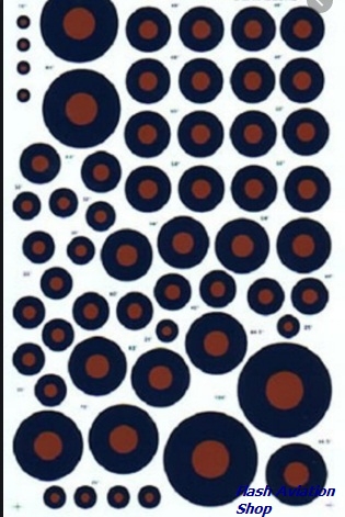 Image not found :RAF Roundels A Type, A1 Type and Fin Flashes. A type sizes 25' t/m 100', A1 type sizes 30' tm 84'