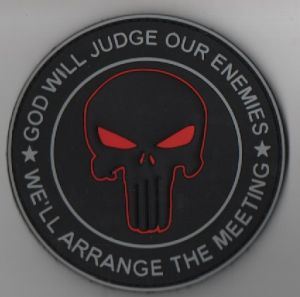 Image not found :GOD WILL JUDGE OUR ENEMIES WE'LL ARRANGE THE MEETING (ZWART/ROOD)